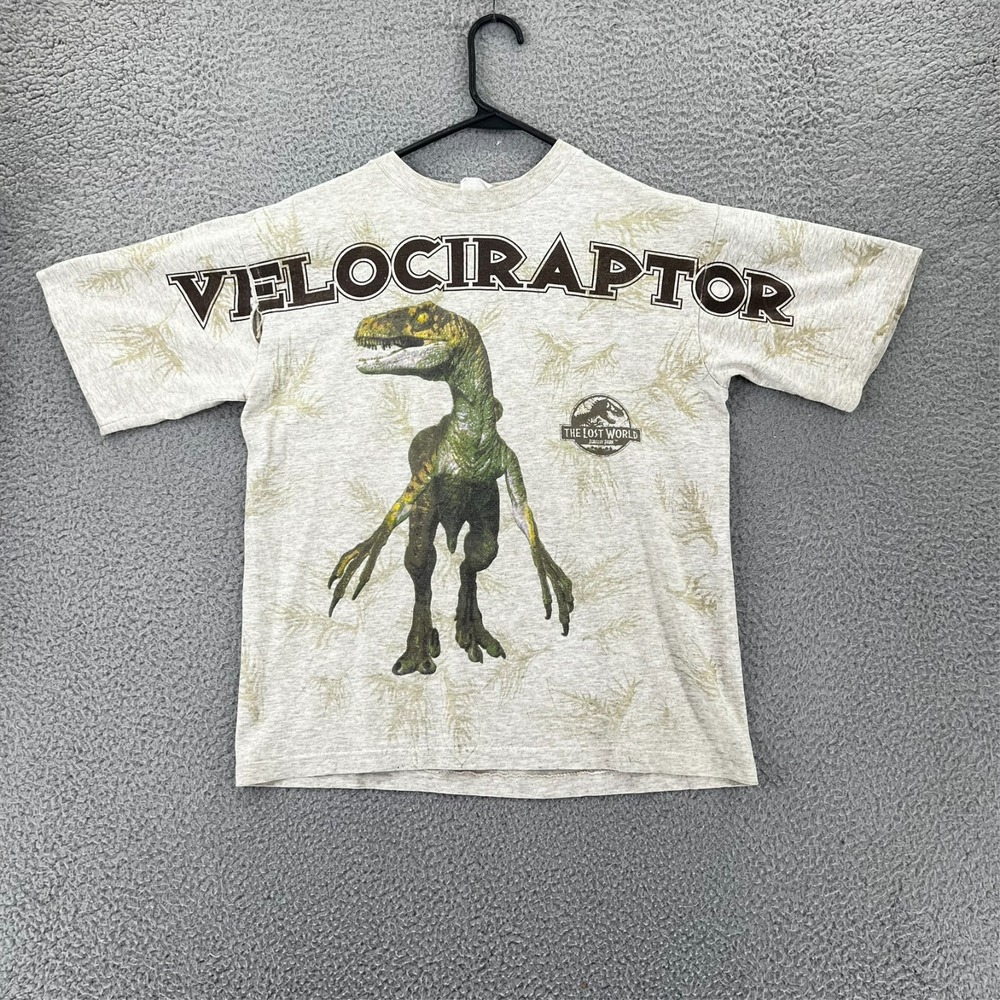 Vintage 1990's Jurassic Park Velociraptor T-Shirt Single Stitch Adult Large READ